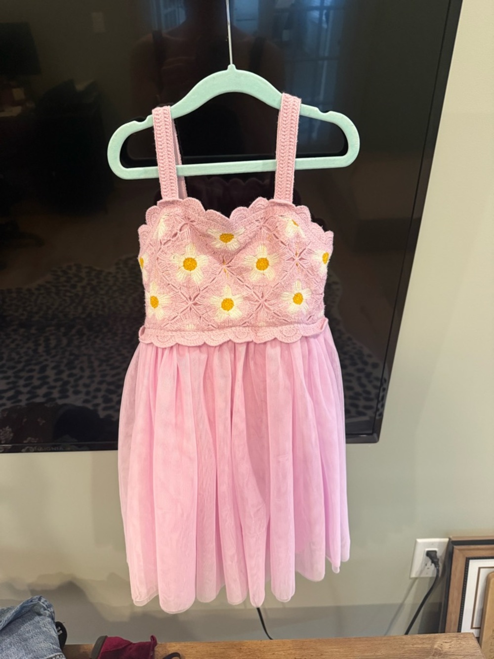 Pink Daisy Crochet Bodice Tulle Dress for Girls